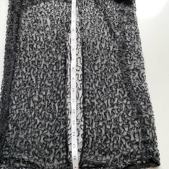 BRILLIANTE BY J.A. Vintage Black Beads Embroidered Silk Maxi Evening Gown Size S - Picture 12 of 15